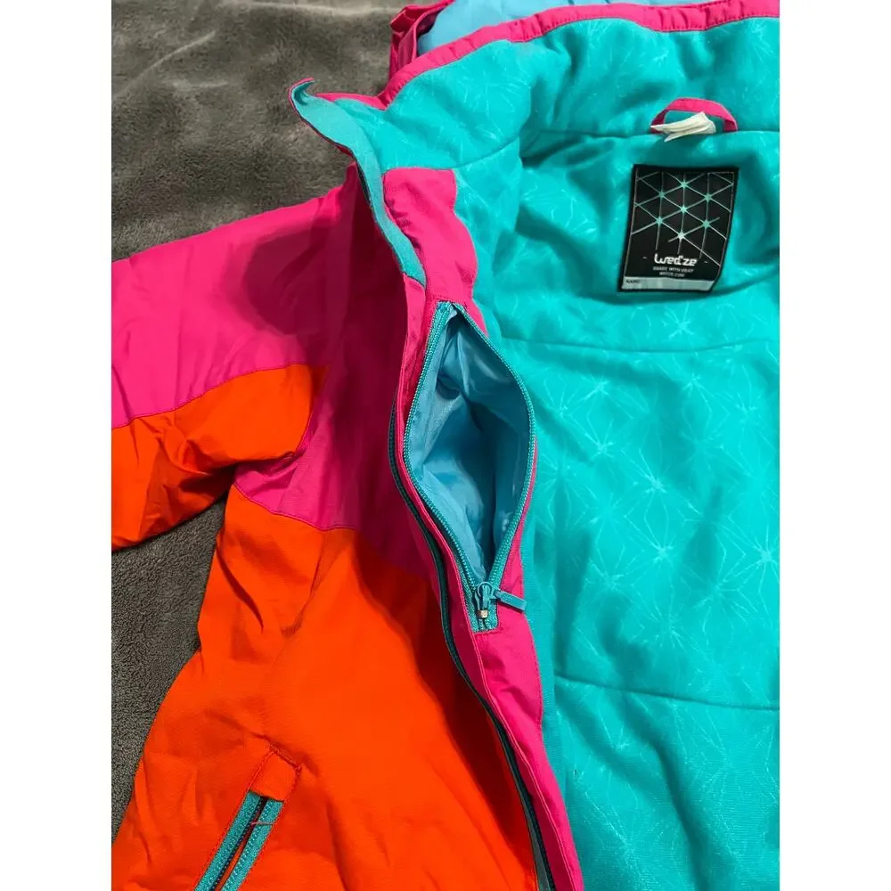 Wedze Decathlon Kids 10 yr old Ski Jacket Neon Pink Orange Waterproofof Coat